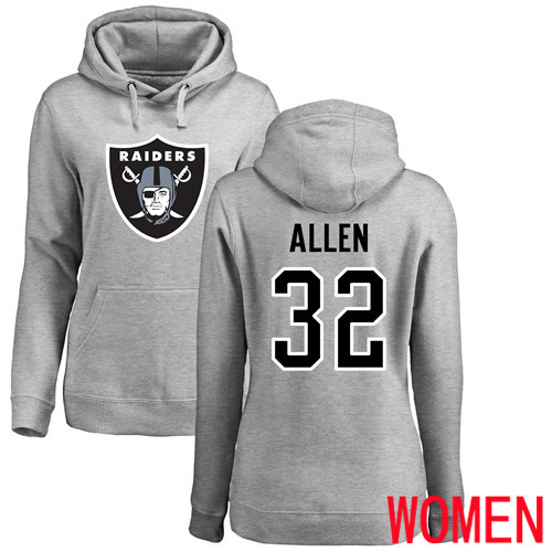 Oakland Raiders Ash Women Marcus Allen Name and Number Logo NFL Football #32 Pullover Hoodie Sweatshirts->women nfl jersey->Women Jersey